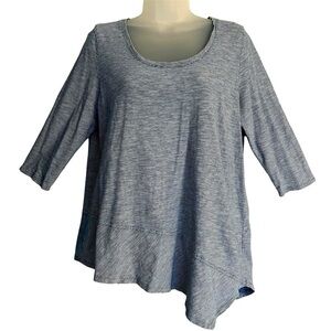 purejill indigo J Jill blue stripe top 3/4 sleeve cotton asymmetrical size Med